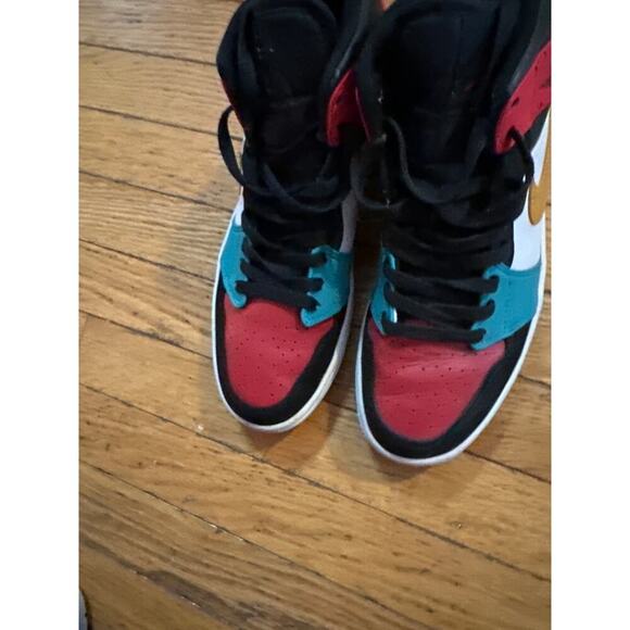 Nike Air Jordan 1 Mid Multicolor Sneakers Men’s US 8.5 | Black Teal Red Gold - Picture 3 of 7